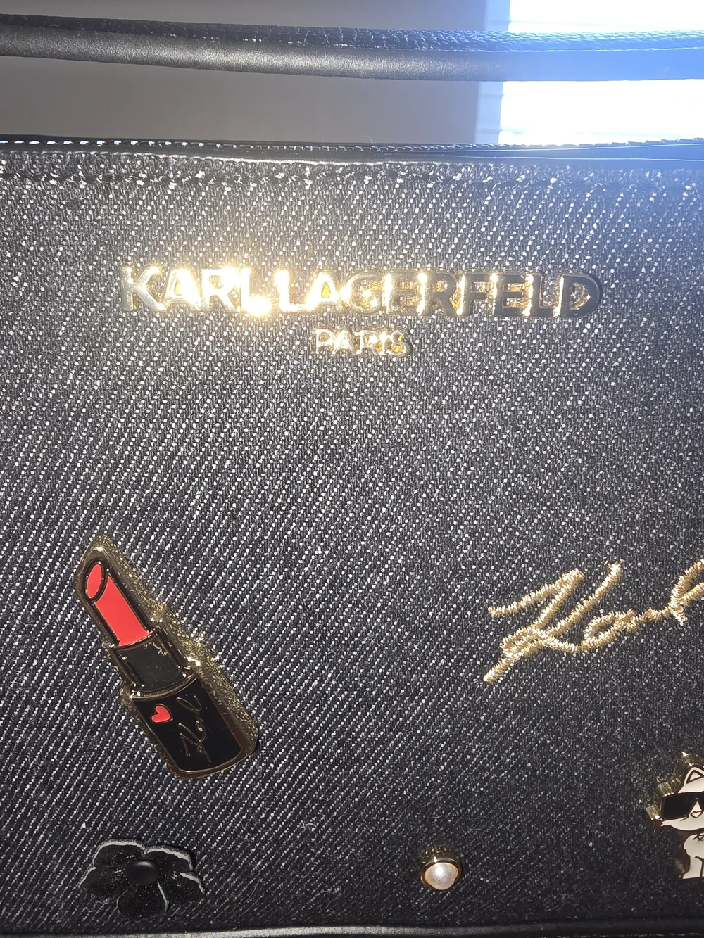 Karl Lagerfeld Denim Embellished Shoulder Bag with Gold Accents, New with Tags!